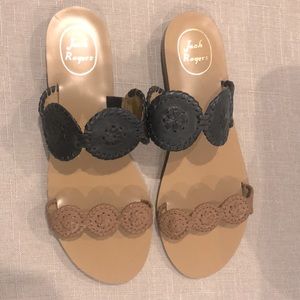 NEW Jack Rogers Navy and Tan Lauren Sandals size 10